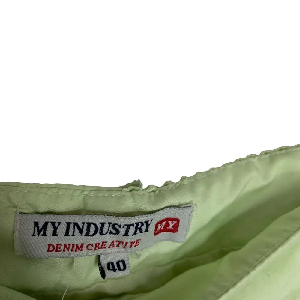 My Industry Denim Creative Boho Green Checkered Midi Mesh Skirt Size Medium